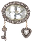 A Charming Georgian rose diamond set heart and key love token brooch