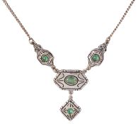 A Continental Art Deco style white metal pendant necklace