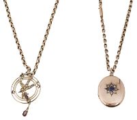 A Victorian sapphire and seed pearl locket on chain