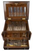 An oak canteen of silver plated flatware, 20th century