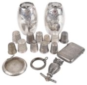 A collection of Victorian and later silver thimbles and other silver trinkets