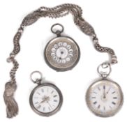 Three silver open faced pocket watches