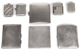 A collection of Edwardian and later silver and silver plated cigarette cases and vesta cases