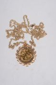 An Elizabeth II, 1966 fine gold sovereign in foliate pendant mount