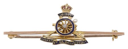 A 15ct gold Royal Artillery enamelled sweetheart brooch