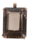 A large contemporary rectangular cut smokey quartz pendant