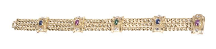 An attractive Continental diamond and cabochon gem bracelet
