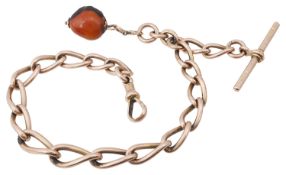 A 9ct rose gold graduated open curb link watch Albert chain