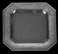 An Art Deco Lalique Paquerettes pattern frosted and clear glass square dish, 1930s