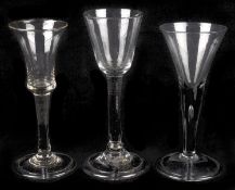 A plain stem wine glass, mid 18th century