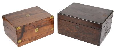 A Victorian rosewood dressing table box and Victorian walnut writing slope