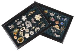 A large collection of vintage costume jewellery brooches