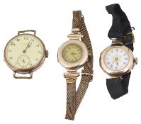 Two 9ct gold cased wristwatches and a gold plated wristwatch