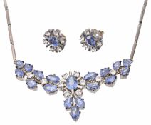 An attractive blue and white gem set necklace and earrings