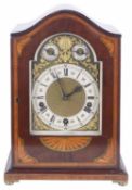 A German mahogany and satinwood chiming table clock