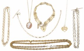 A selection of 9ct gold necklaces and bracelets