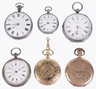 A selection of silver open faced pocket watches