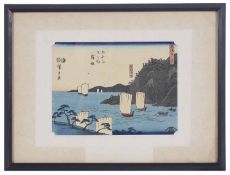 Hiroshige 1st (Japanese, 1797 - 1858) 'Ferry boat at Maisaka', woodblock print