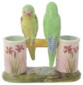 Jerome Massier Fils, A French majolica vase; pair of budgerigars