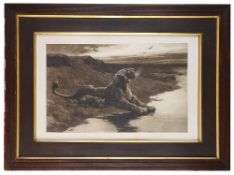 Herbert Thomas Dicksee (British, 1862 - 1942) 'Lioness with cub', engraving