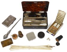 A varied collection of treen, compacts and manicure sets