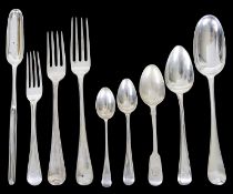 A harlequin suite of Georgian and later silver flatware
