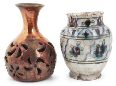 A Hispano Moresque copper lustre pierced incense burner