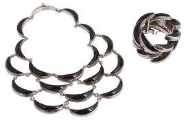 Antonio Pineda, Mexican silver onyx bracelet and necklace