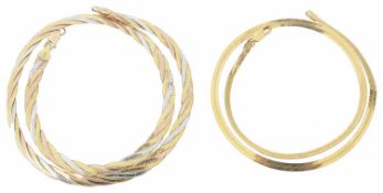 A Italian three colour 9kt gold flat woven necklace