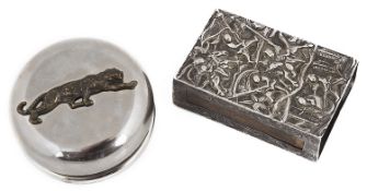 A Oriental white metal matchbox cover