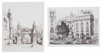 Terence Henry Lambert (British, b.1891) 'Piccadilly Circus' & Lincoln's Inn' London, etchings