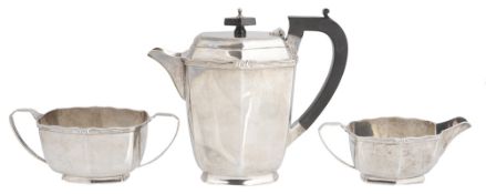 An Art Deco three piece silver coffee service, Sheffield 1931