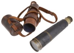 A Cary London four draw brass and leather telescope, with leather case