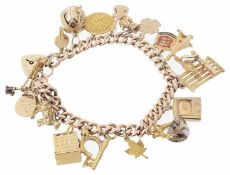 A 15ct rose gold charm bracelet; 9ct gold heart padlock fastening