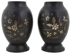 A pair of Indian Bidri metal vases, 20th century