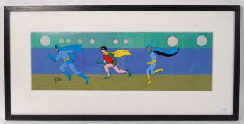 RARE BATMAN FILMATION ANIMATION CEL PRESENTATION SIGNED BY BOB KANE