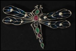A large sterling silver and plique a jour brooch i