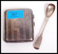 Two hallmarked silver items one being a silver cigarette case of square form having an engine turned