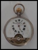 An early 20th century French silver pocket watch bearing London import marks. The white enamel