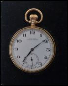 A hallmarked 9ct gold Dennison Eclipse pocket watch having a white enamel face with faceted hands