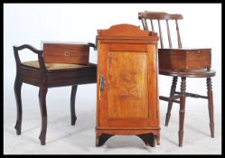 A collection of furniture to include an oak Bureau, mahogany wall hanging cupboard, writing slope