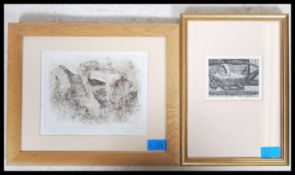 Harry Brockway  1958, ' Huck and Jim sail down the river', wood engraving, 22 / 50, signed and dated