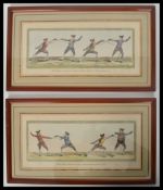 After Bernard, ' Escrime ' series of fencing scenes (x2 coloured engravings) , hand coloured