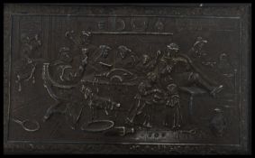 A framed continental hallmarked 19th century silver plaque depicting court scenes and Jesters /