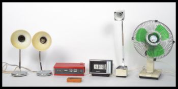 A collection of vintage and retro 20th century desk items to include a Microlite desk lamp, a pair