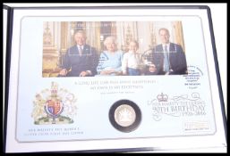 The Royal Mint Her Majesty The Queen's 90th Birthday Silver Proof Coin Cover 208/995 having a silver
