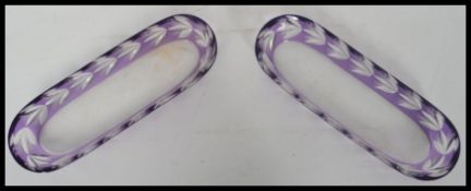 A pair of 19th century Victorian cut glass pen tray's each of lozenge form having purple Bohemian