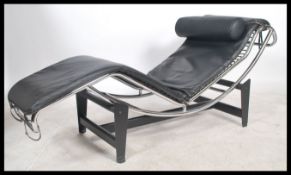 A modern Italian chrome metal framed LC4 adjustable chaise lounge after Le Corbusier, upholstered in