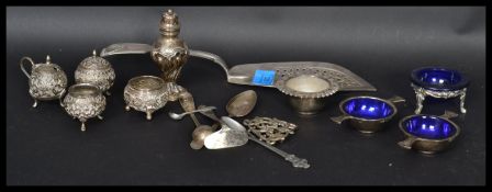 A collection of hallmarked silver and silver plated items to include a silver hallmarked Victorian