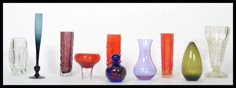 A group of vintage 20th century studio art glass items to include a pair of Japanese vases a